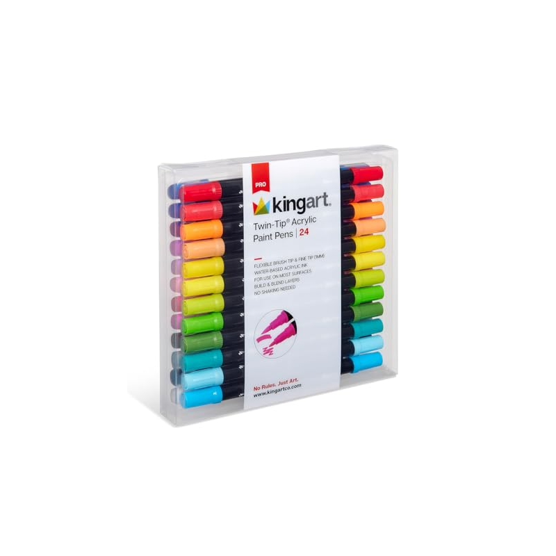 PACK DE 24 COULEURS FEUTRES ACRYLIQUE DOUBLE POINTES KINGART
