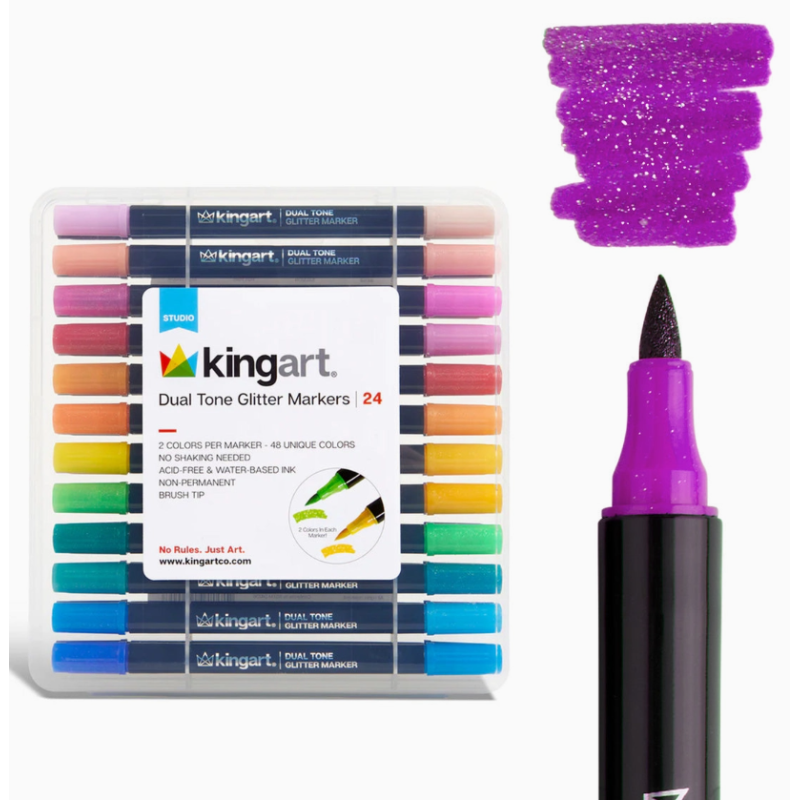 PACK DE 24 FEUTRES A PAILLETTES 48 COULEURS  A EAU KINGART