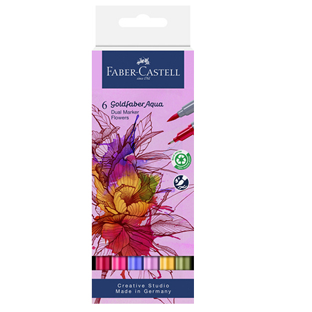 PACK  6 FEUTRE DOUBLE POINTE A EAU FABER-CASTELL FLOWERS