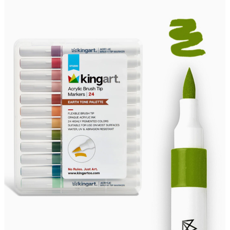 SET 24 FEUTRES ACRYLIQUE BRUSH EARTH TONES KINGART