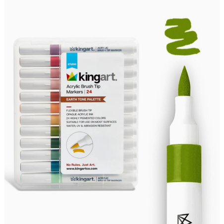 SET 24 FEUTRES ACRYLIQUE BRUSH EARTH TONES KINGART