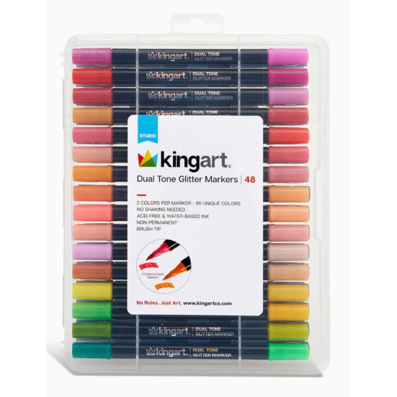 SET DE 48 FEUTRES A EAU DOUBLE POINTES PAILLETTES 96 COULEURS KINGART