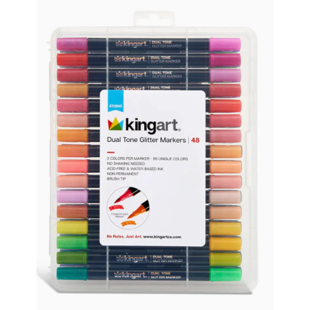 SET DE 48 FEUTRES A EAU DOUBLE POINTES PAILLETTES 96 COULEURS KINGART
