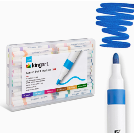 PACK DE 84 FEUTRES ACRYLIQUE KINGART POINTES 2MM