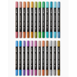 SET DE 24 FEUTRES ACRYLIQUES METALLIQUES double pointes KINGART