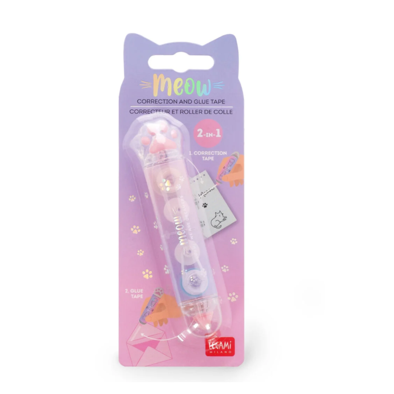 Correcteur et Roller de Colle 2-en-1 - Meow LEGAMI