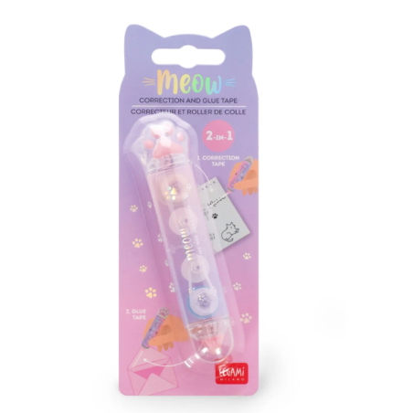 Correcteur et Roller de Colle 2-en-1 - Meow LEGAMI