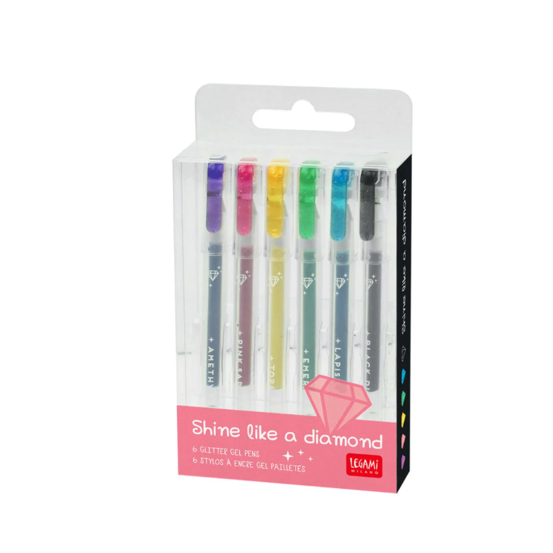 Set de 6 Mini Stylos à Encre Gel Glitter - Shine Like a Diamond LEGAMI