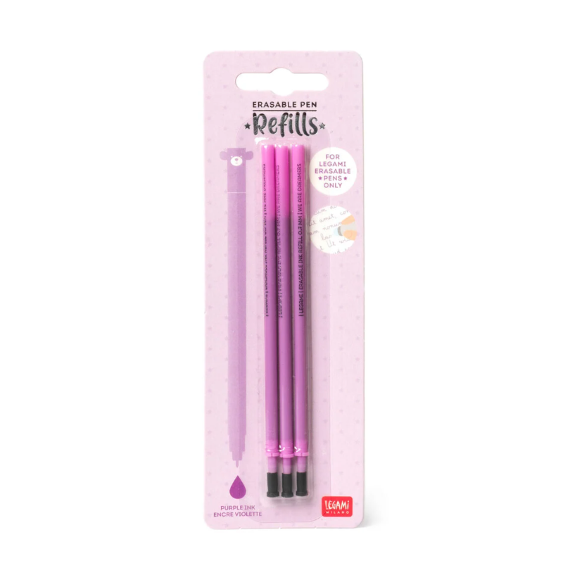 Set de 3 Recharges pour Stylo à Encre Gel Effaçable Encre VIOLET Erasable Pen LEGAMI