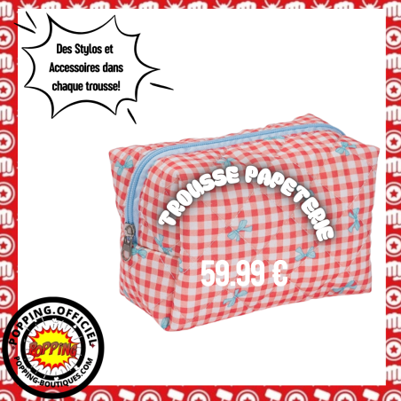 TROUSSE ROUGE A NOEUD BLEU SURPRISE POPPING BOX STYLO ET PAPETERIE