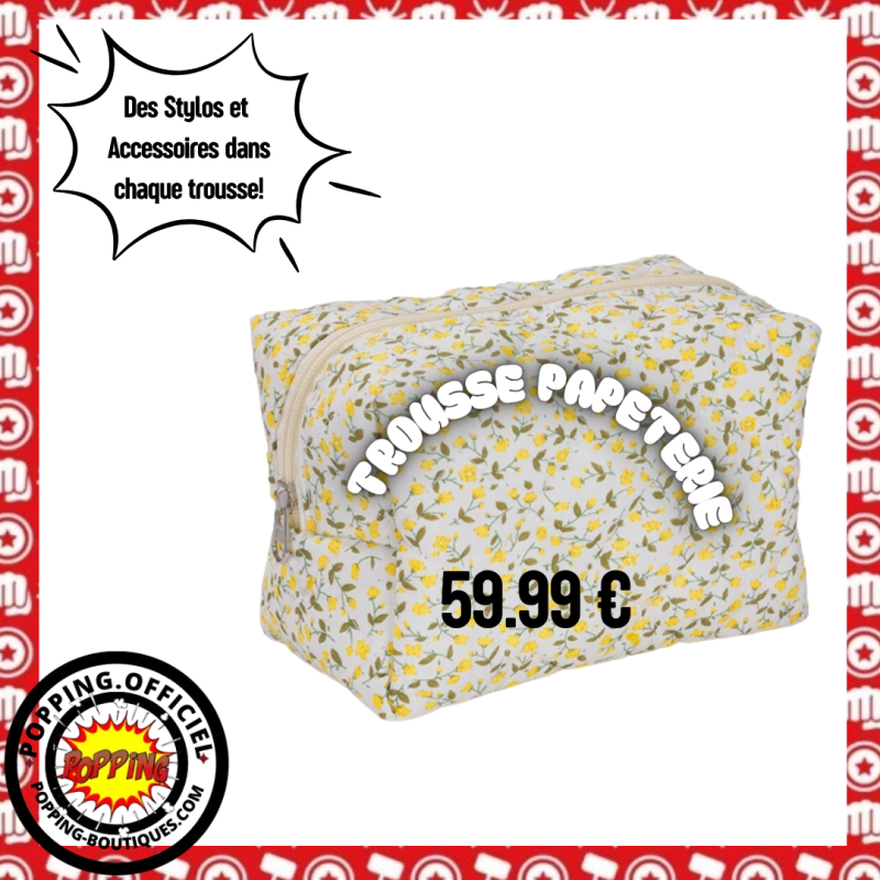 TROUSSE MOTIF FLEUR JAUNE SURPRISE POPPING BOX STYLO ET PAPETERIE