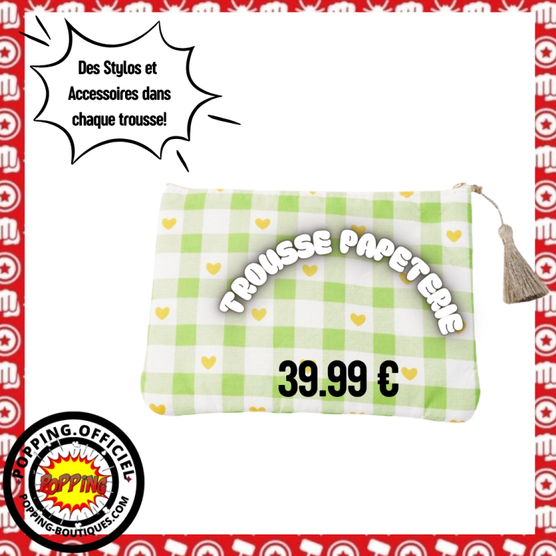 TROUSSE VICHY COEUR VERT SURPRISE POPPING BOX STYLO ET PAPETERIE