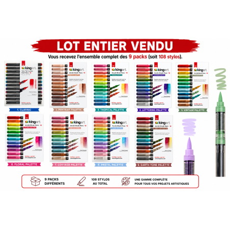 ENSEMBLE DES 9 PACKS FEUTRES BRUSH ACRYLIQUE KINGART