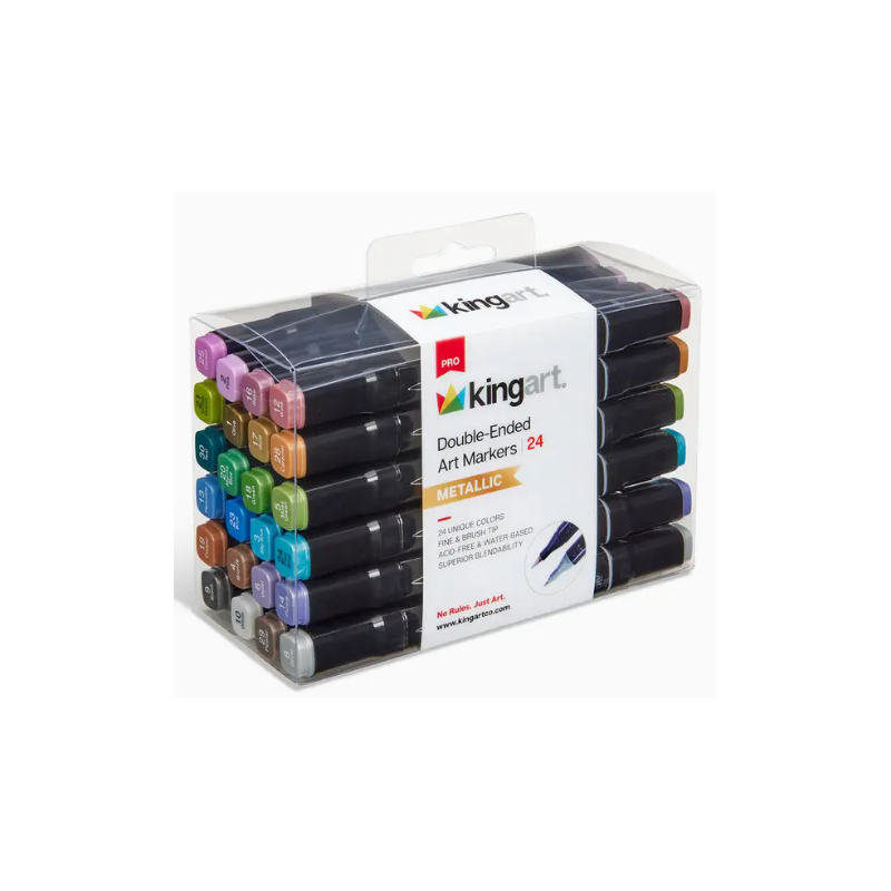 SET DE 24 Marqueurs A EAU métalliques double embout PRO
