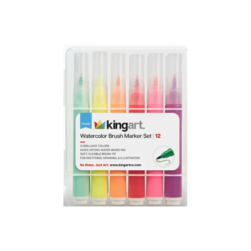 SET DE 12 Marqueurs A EAU pinceau à pointe souple pour coloriage KINGART