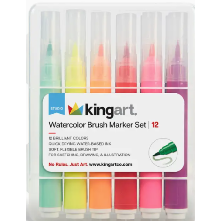 SET DE 12 Marqueurs A EAU pinceau à pointe souple pour coloriage KINGART