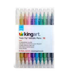 Stylos métalliques KINGART- 10 couleurs double pointe + marqueurs fins