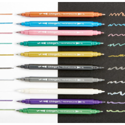 Stylos métalliques KINGART- 10 couleurs double pointe + marqueurs fins
