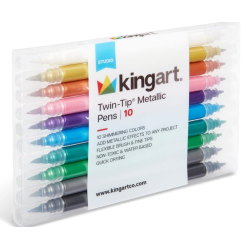 Stylos métalliques KINGART- 10 couleurs double pointe + marqueurs fins