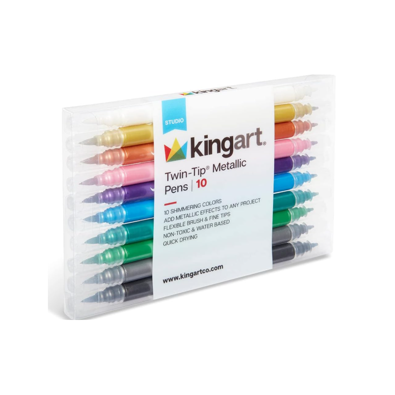 Stylos métalliques KINGART- 10 couleurs double pointe + marqueurs fins