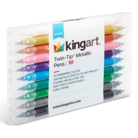 Stylos métalliques KINGART- 10 couleurs double pointe + marqueurs fins