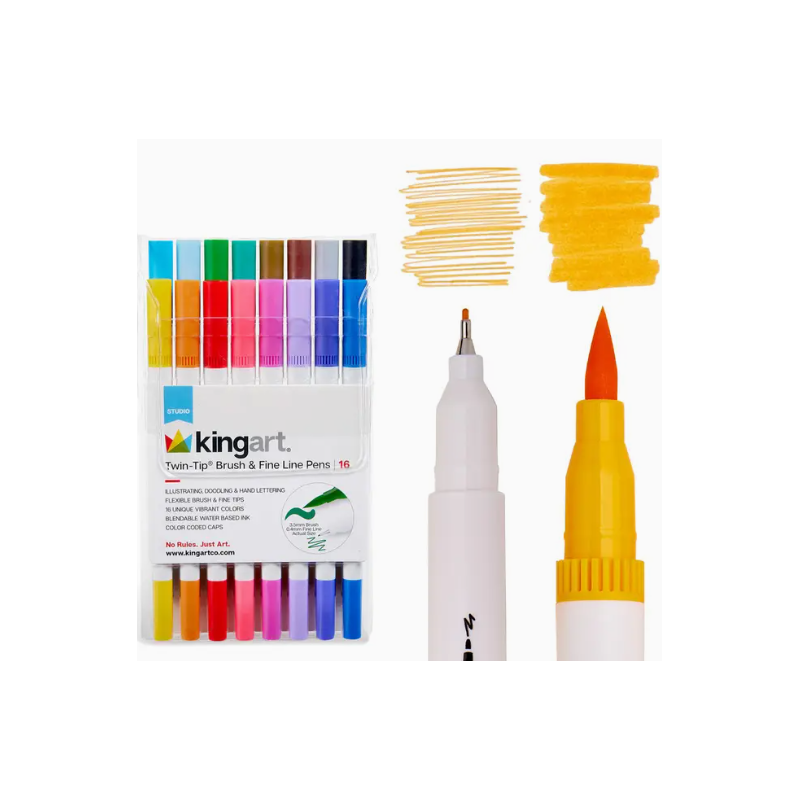 Feutres Twin-Tip™ pointe pinceau et pointe fine - encre à base d'eau - 16 couleurs