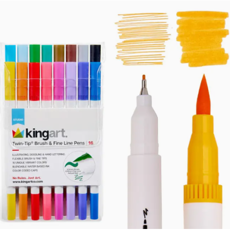 Feutres Twin-Tip™ pointe pinceau et pointe fine - encre à base d'eau - 16 couleurs
