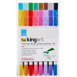 Feutres Twin-Tip™ pointe pinceau et pointe fine - encre à base d'eau - 16 couleurs