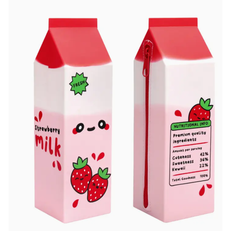 TROUSSE 3D VERTICALE BRIQUE DE LAIT A LA FRAISE KAWAII