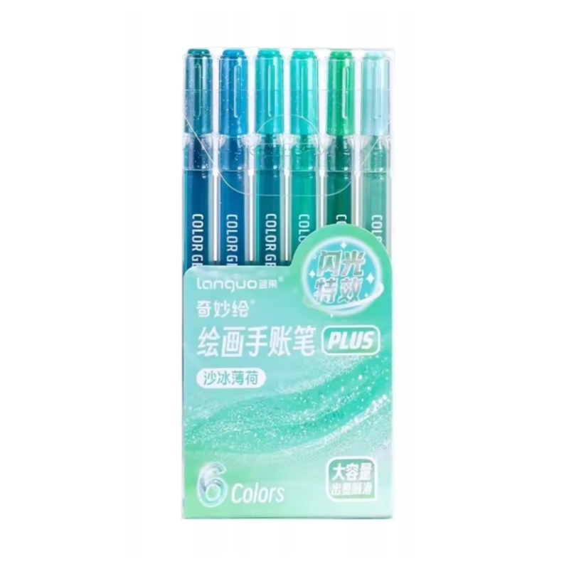 Pack de 6 stylos gel à paillettes Nuances vert Languo P600-46