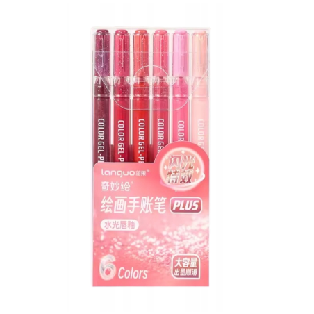 Pack de 6 stylos gel à paillettes Roses Languo P600-27