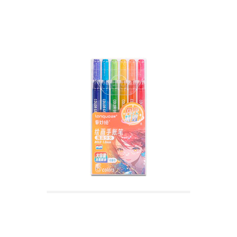 Pack de 6 stylos gel à paillettes Arc En Ciel Languo P600-28
