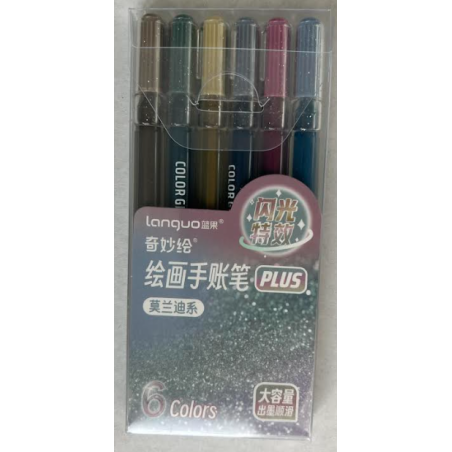 Pack de de 6 stylos gel à paillettes  Métallic LanguoP600-50