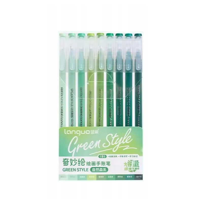 Stylos gel x 9 à pointe fine Green Languo