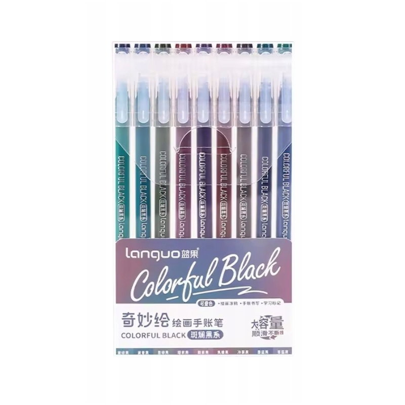 Stylos gel x 9 à pointe fine Noir Coloré Languo