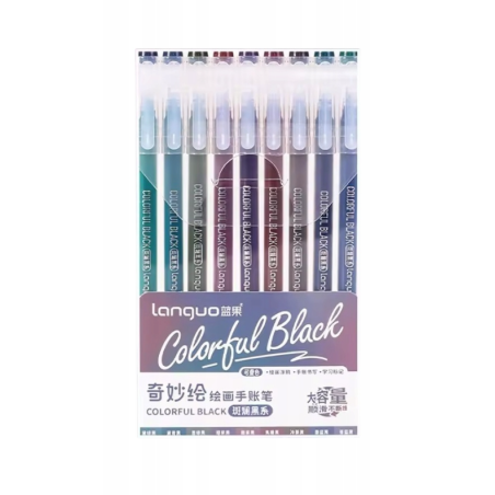 Stylos gel x 9 à pointe fine Noir Coloré Languo