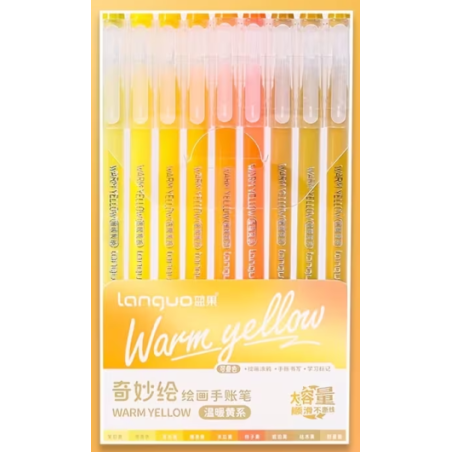 Stylos gel x 9 à pointe fine Warm Yellow Languo
