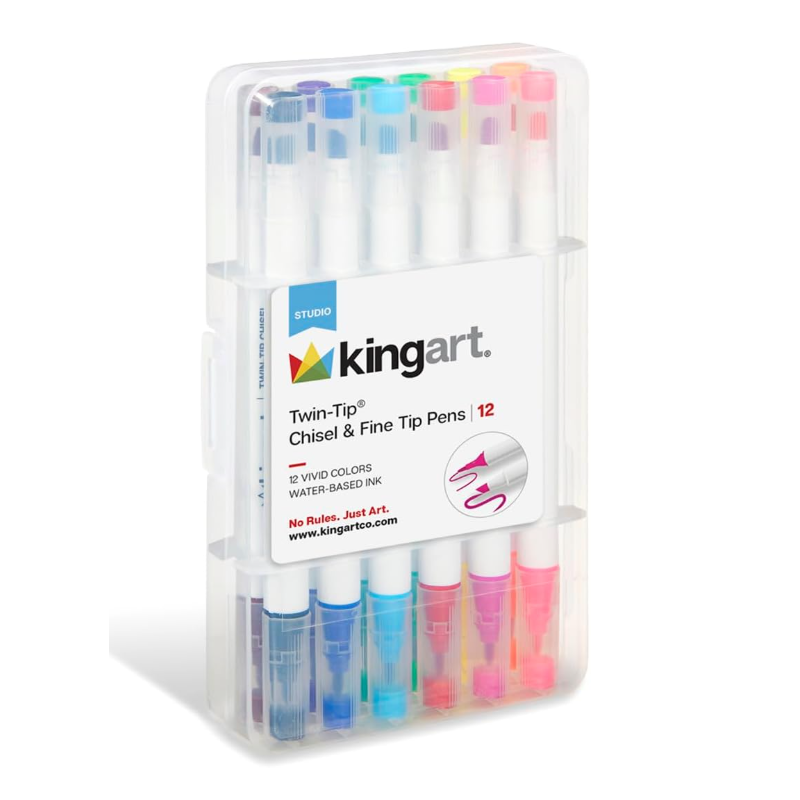 SET DE 12 Feutres à eau DOUBLE POINTES  Kingart