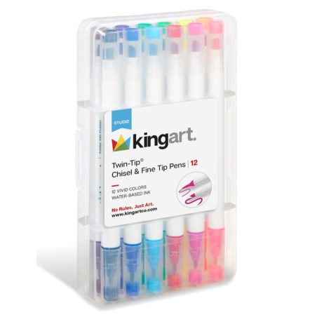 SET DE 12 Feutres à eau DOUBLE POINTES  Kingart