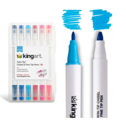 SET DE 12 Feutres à eau DOUBLE POINTES  Kingart
