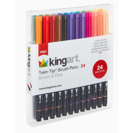 Set de 24 Feutres Pinceau PRO à double pointe  à eau Kingart
