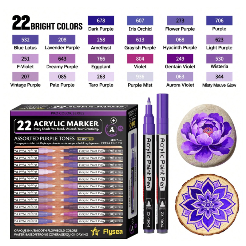 SET DE 22 PACKS ACRYLIQUE POINTE FINE VIOLET 07MM