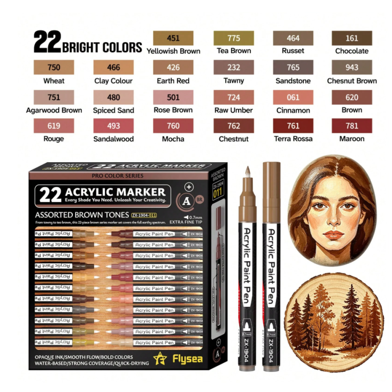 SET DE 22 PACKS ACRYLIQUE POINTE FINE MARRON 07MM
