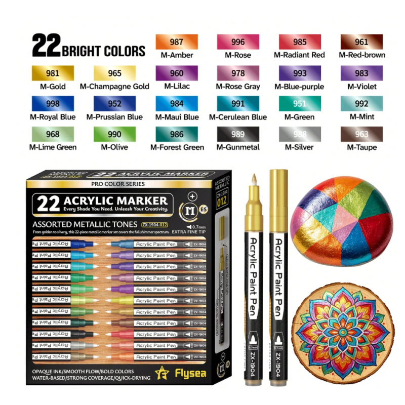 SET DE 22 PACKS ACRYLIQUE POINTE FINE METALLIQUE 07MM