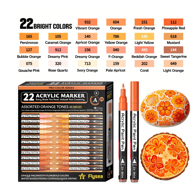 SET DE 22 PACKS ACRYLIQUE POINTE FINE ORANGE 07MM