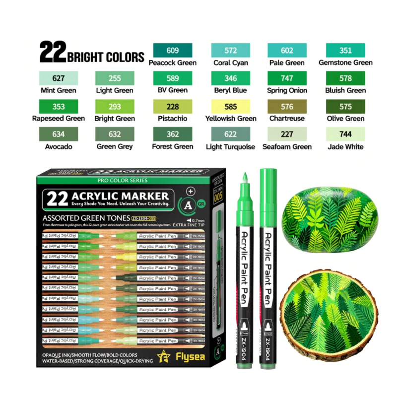 SET DE 22 PACKS ACRYLIQUE POINTE FINE VERT 07MM