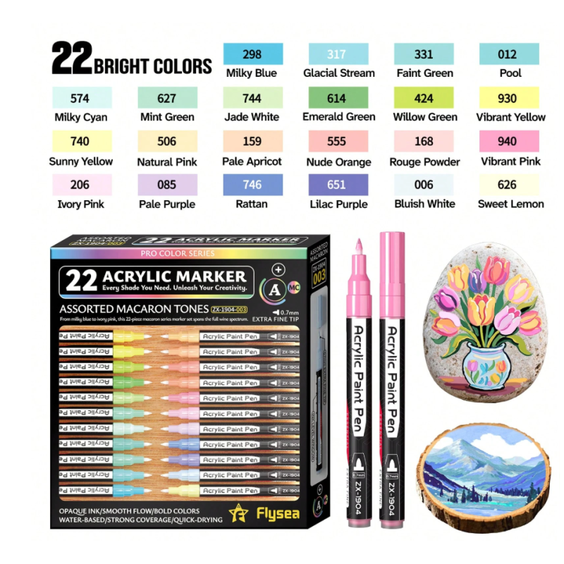SET DE 22 PACKS ACRYLIQUE POINTE FINE MACARONS 07MM