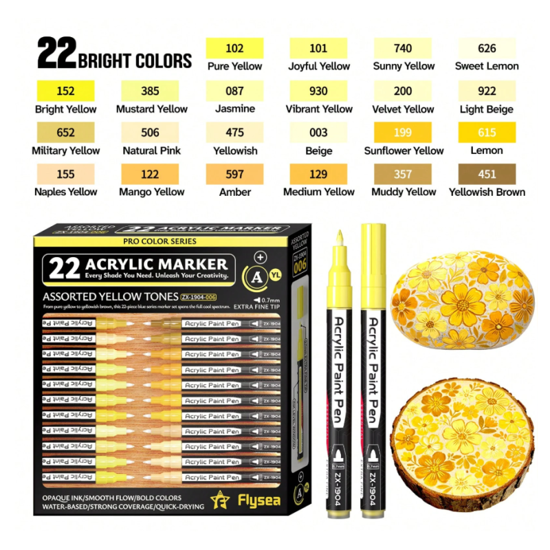 SET DE 22 PACKS ACRYLIQUE POINTE FINE JAUNE 07MM