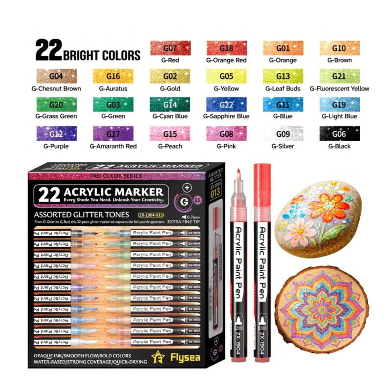 SET DE 22 PACKS ACRYLIQUE POINTE FINE PAILLETTES 07MM