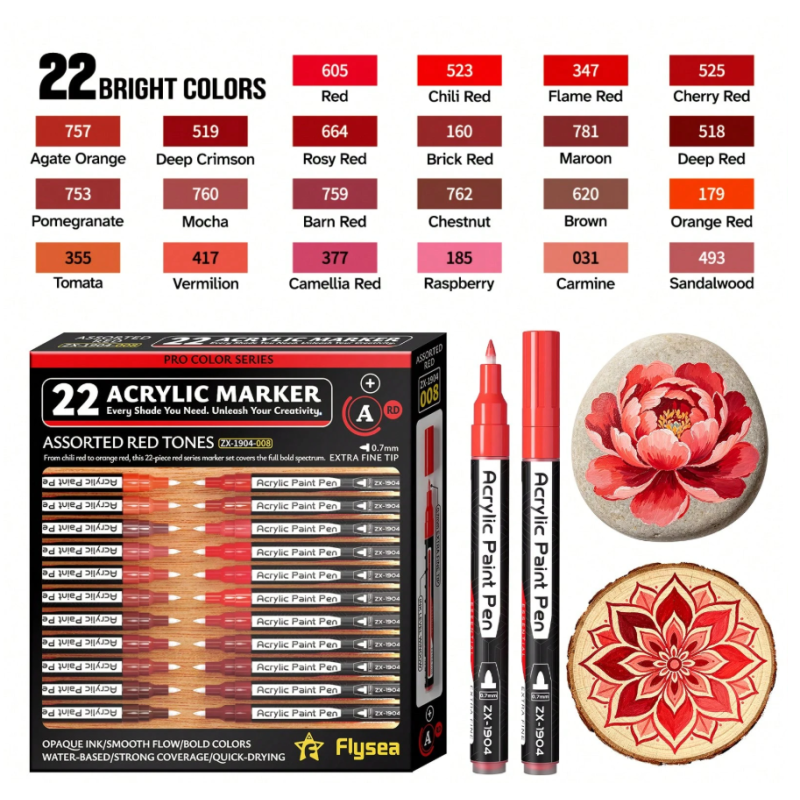 SET DE 22 PACKS ACRYLIQUE POINTE FINE ROUGE 07MM